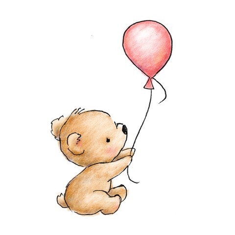 cute baby bear with pink balloon on white background2
